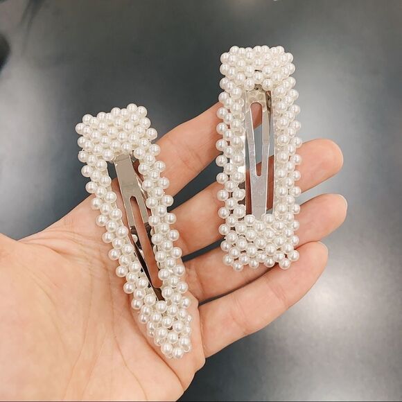 White pearl hair clips - Picture 3 of 6